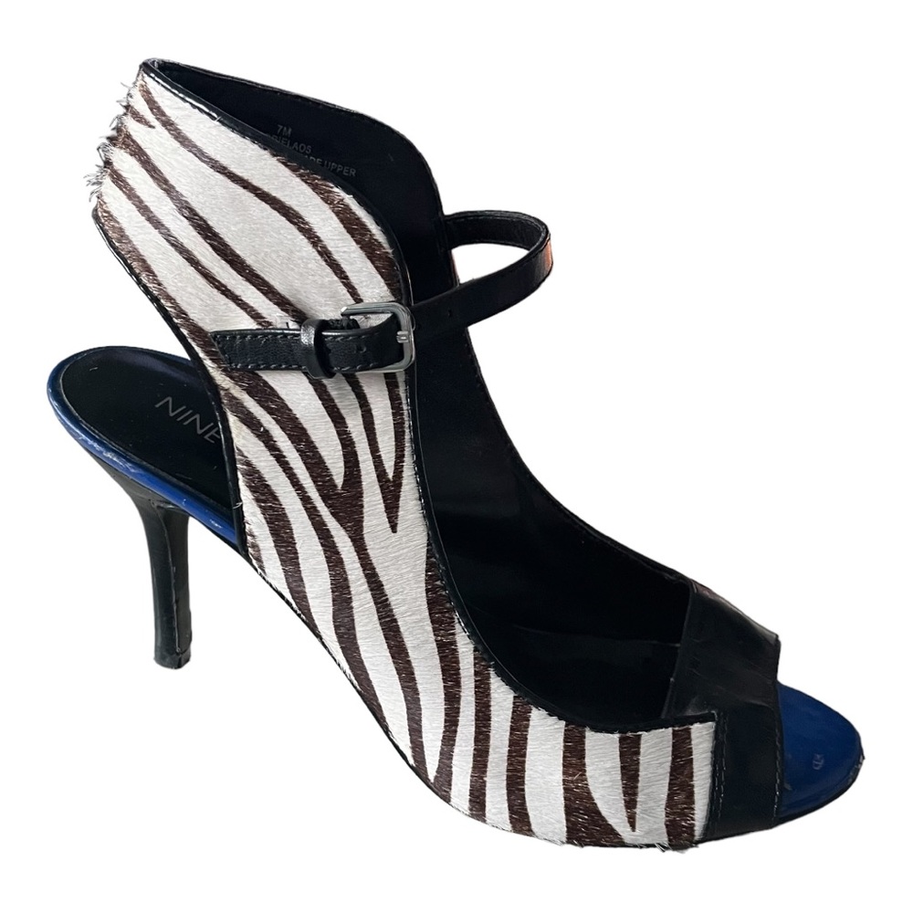Nine West Zebra Print Heels with Black and Blue Accents